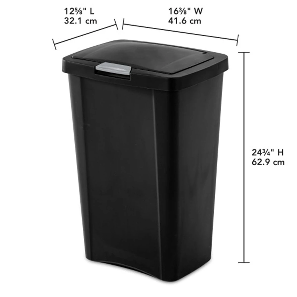 Sterilite 13 Gallon Black Touch Top Wastebasket product image