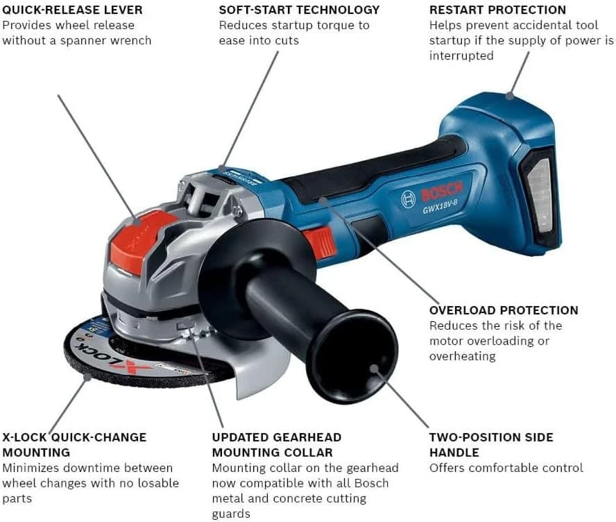 Bosch 18V X-LOCK Brushless 4-1/2" Angle Grinder with Slide Switch TOOL ONLY product image