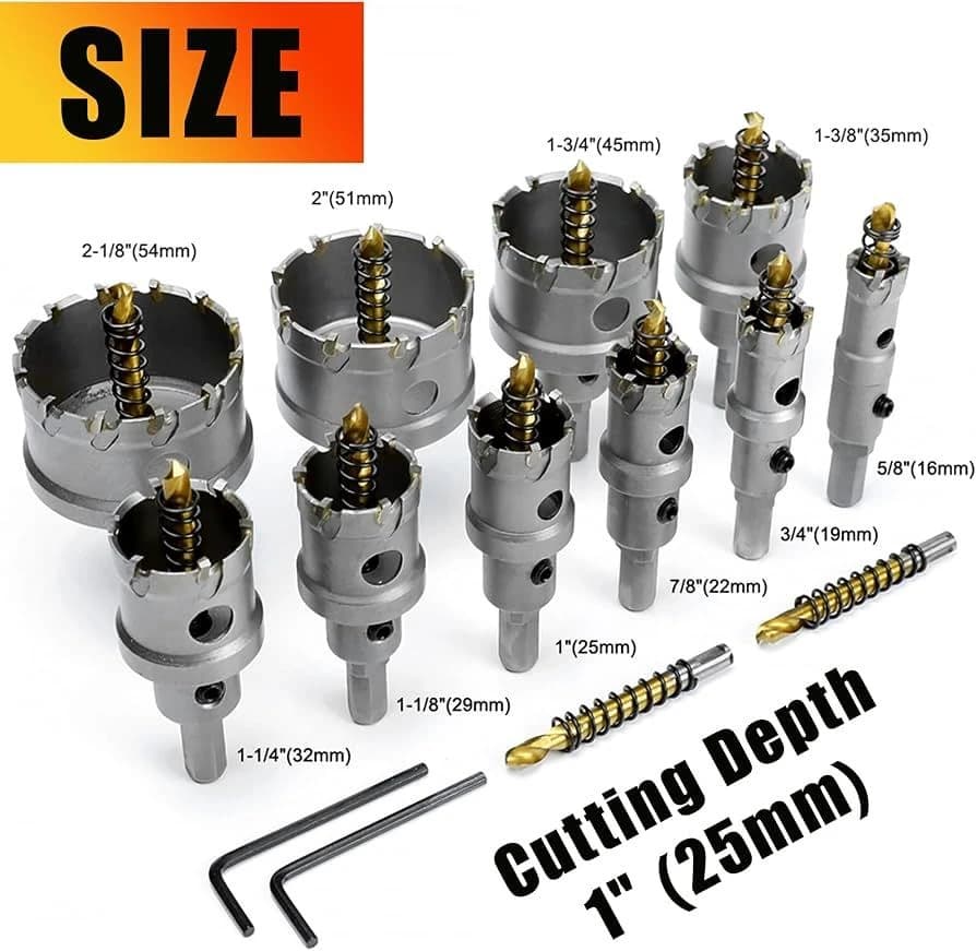 12pc TCT Carbide Hole Saw Kit for Metal (9/16'' to 2 1/8'') S/S, Iron, Alum (LYXUAN-US) product image