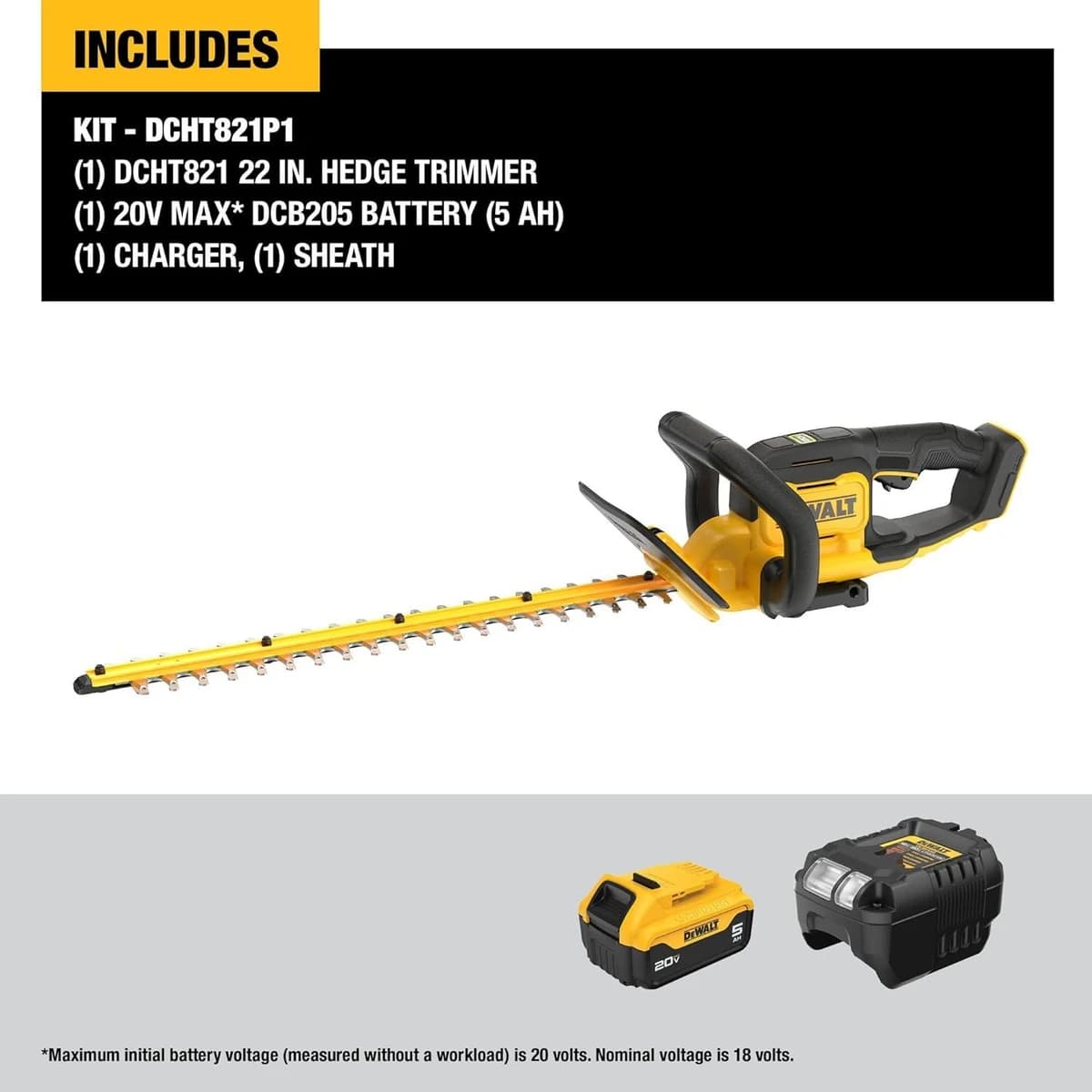 Dewalt 22" Hedge Trimmer 20V Max Kit w/5.Ah Battery & Charger product image