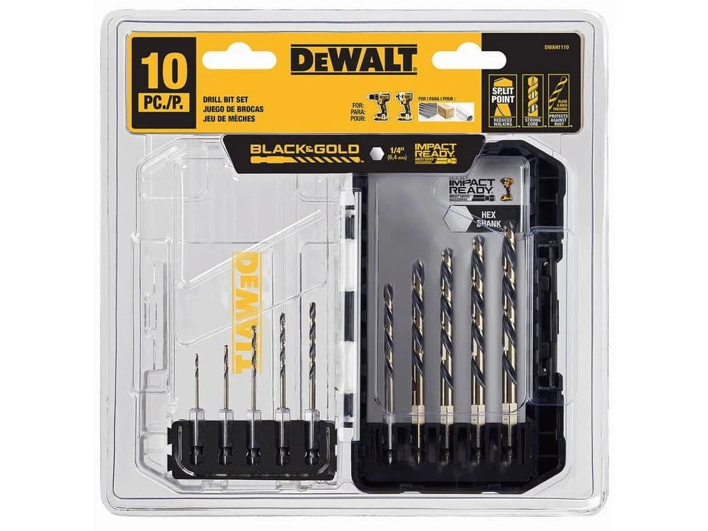 Dewalt 10 Pce Black & Gold Impact Ready Hex Shank Drill Set product image