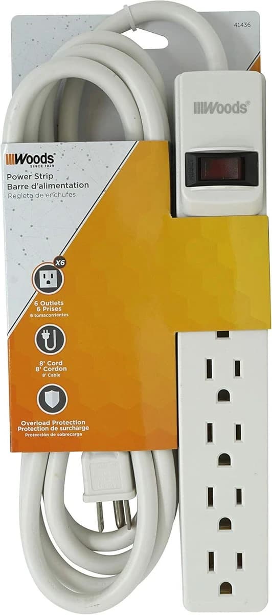 Woods Power Strip with 6 Outlets and Overload Safety Switch, 8' product image