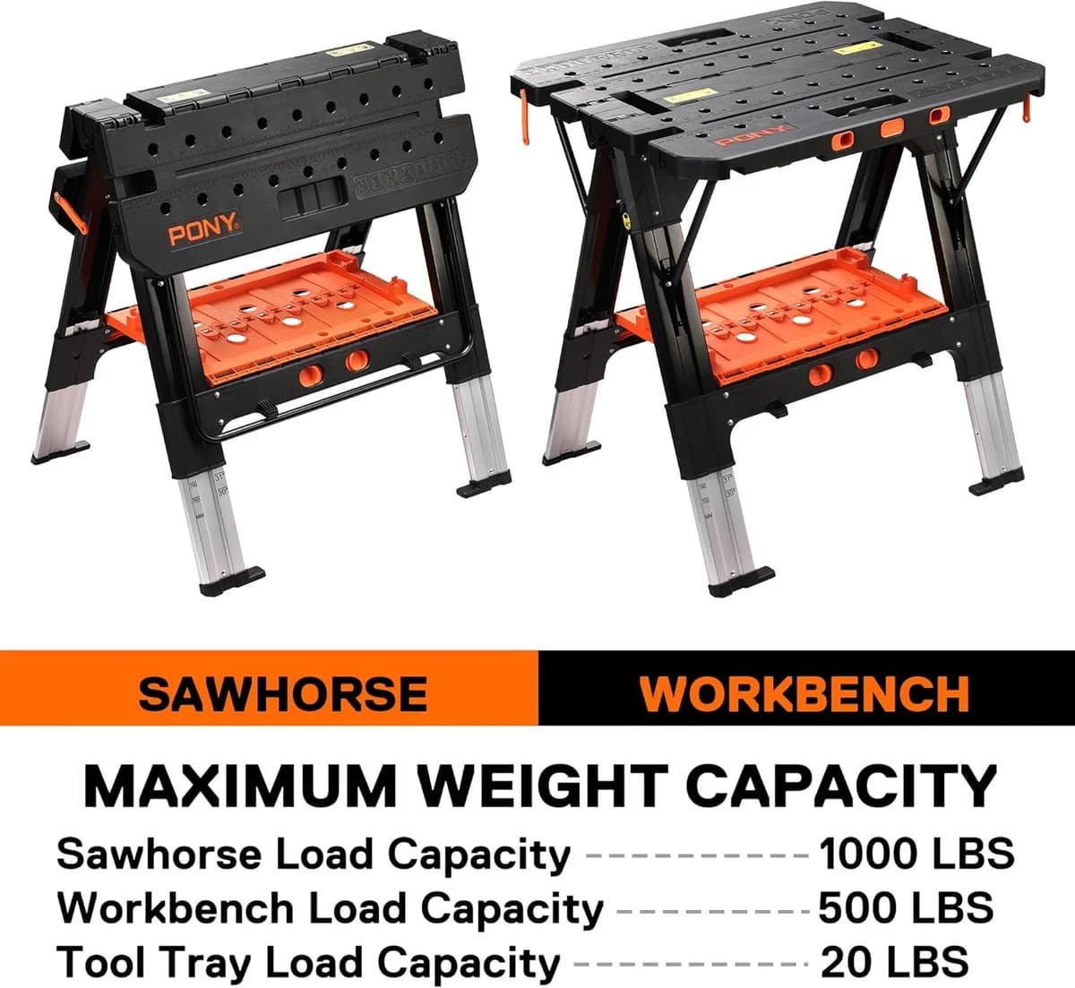 Pony Portable Folding 2-in-1 Sawhorse & Workbench w/4 Clamps & 4 Bench Dogs product image
