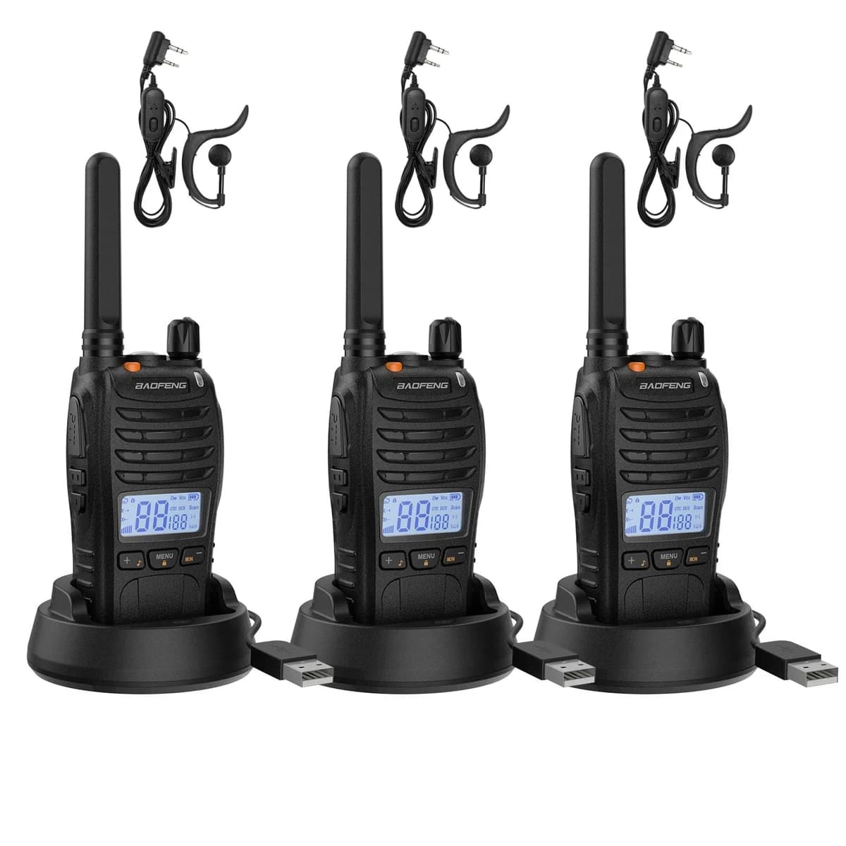 BAOFENG Walkie Talkies Long Range USB Charging 3pc product image