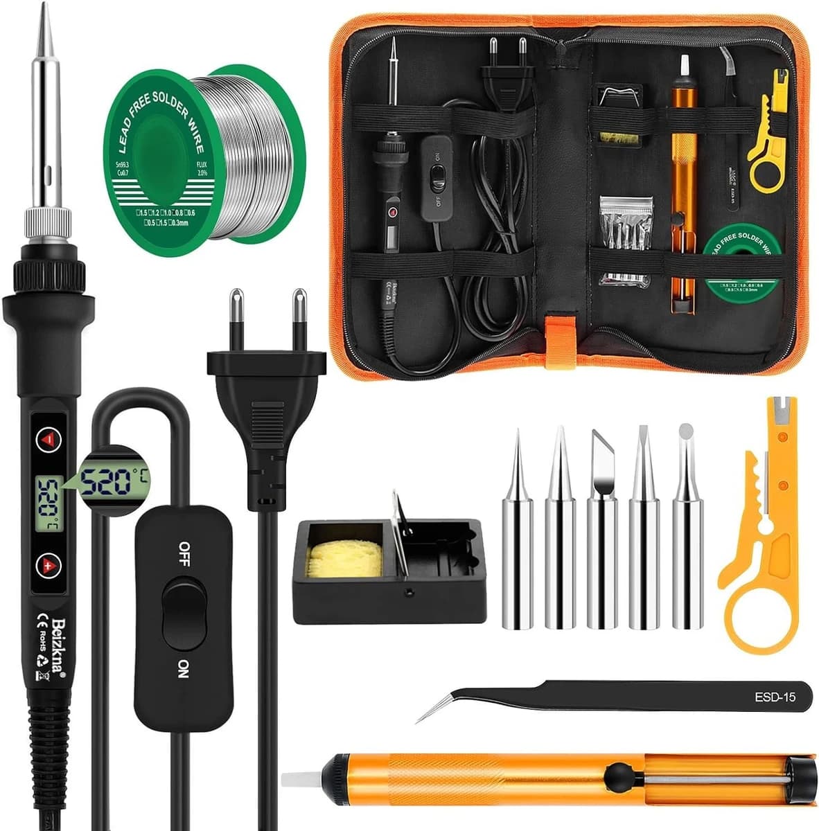 Soldering Iron Kit 80W LCD Adjustable Temperature 180-520°C with On/Off Switch product image