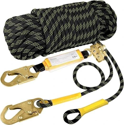 Trsmima Rope Harness Safety Lanyard 50' Vertical Roofing Rope w/Grab Snap Hooks product image