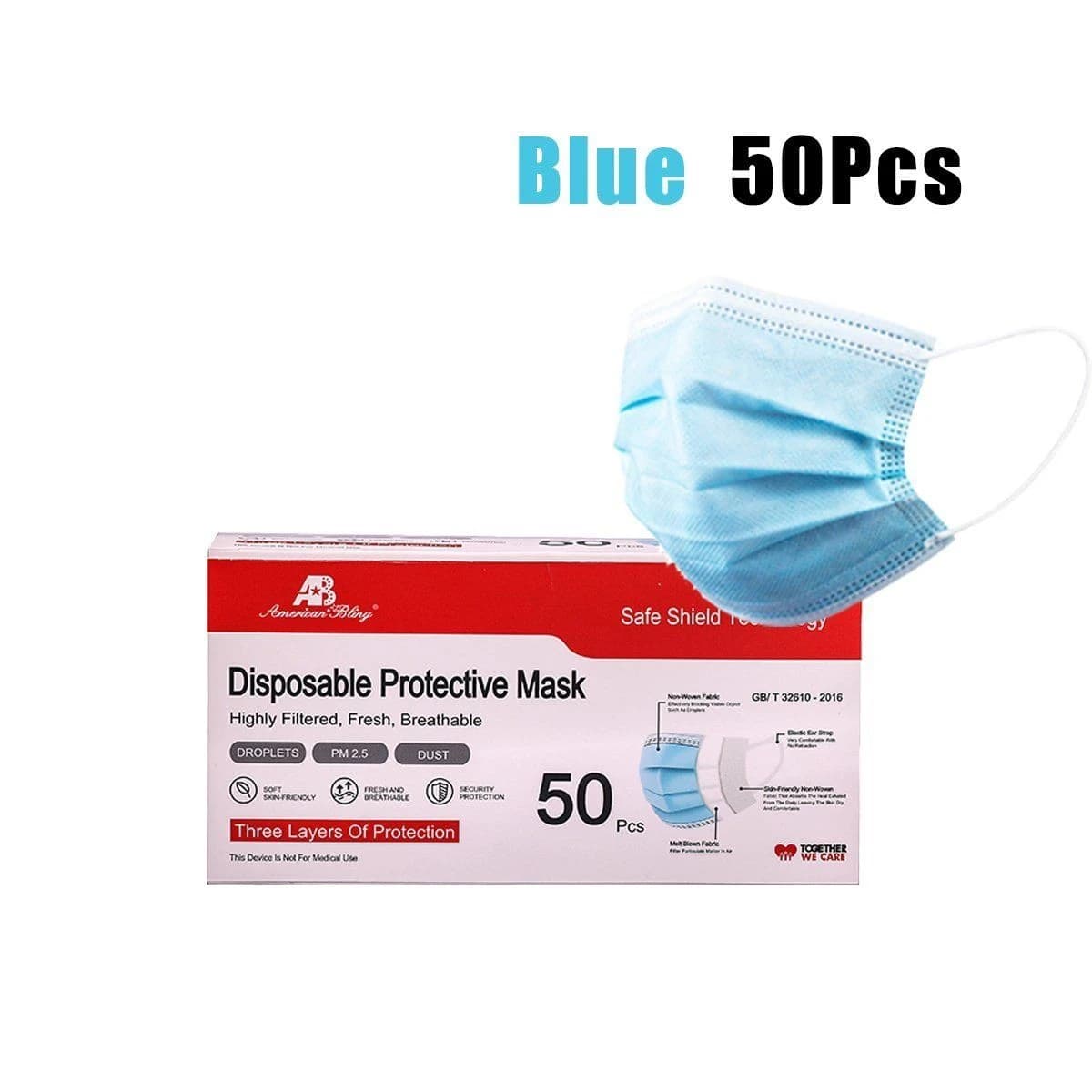 American Bling Protective Mask 3-Ply Box of 50 - Blue product image