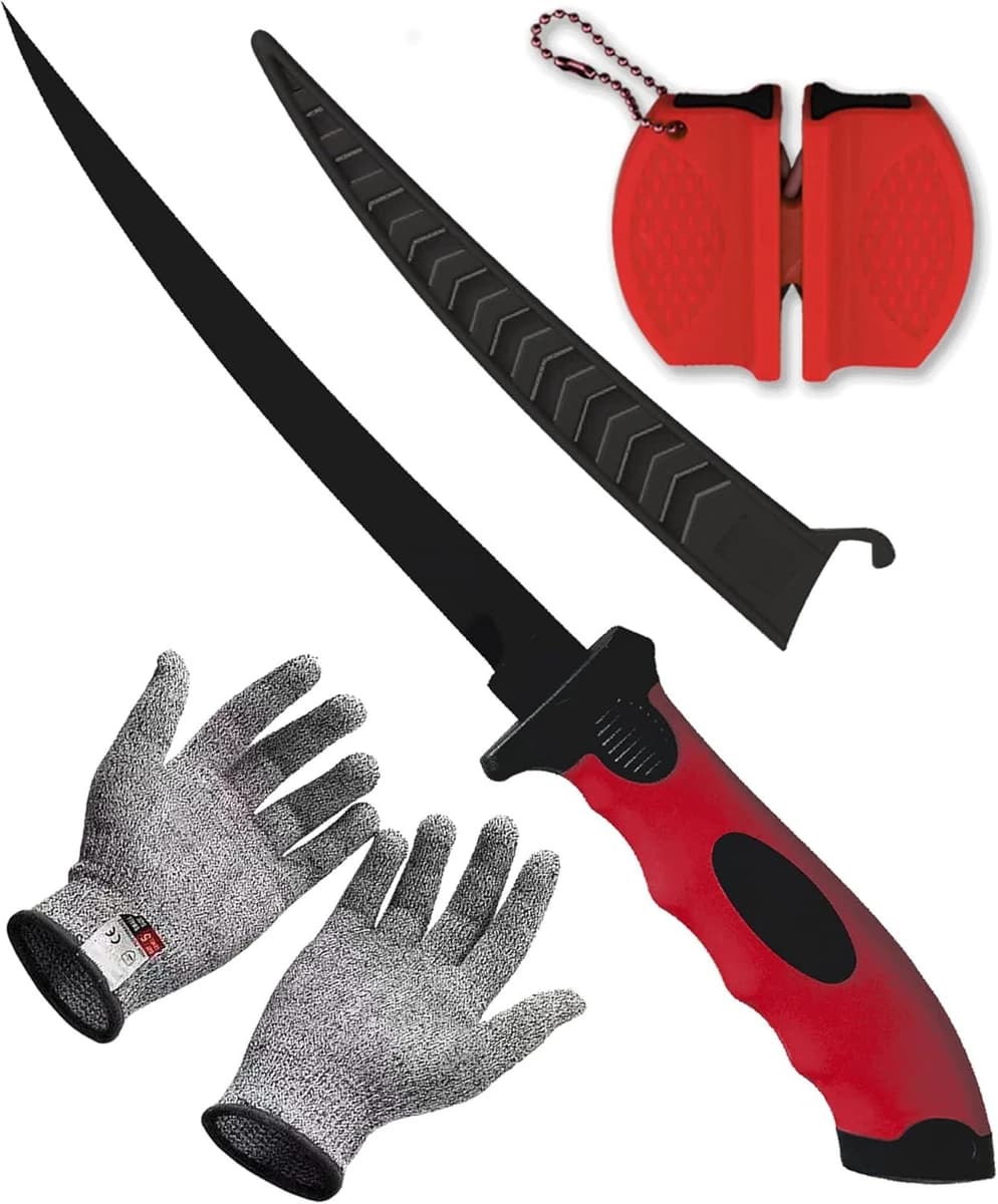 HOWORR Fishing Fillet Knife Set 7" Knife, Sharpener and Cutting Resistant Gloves product image