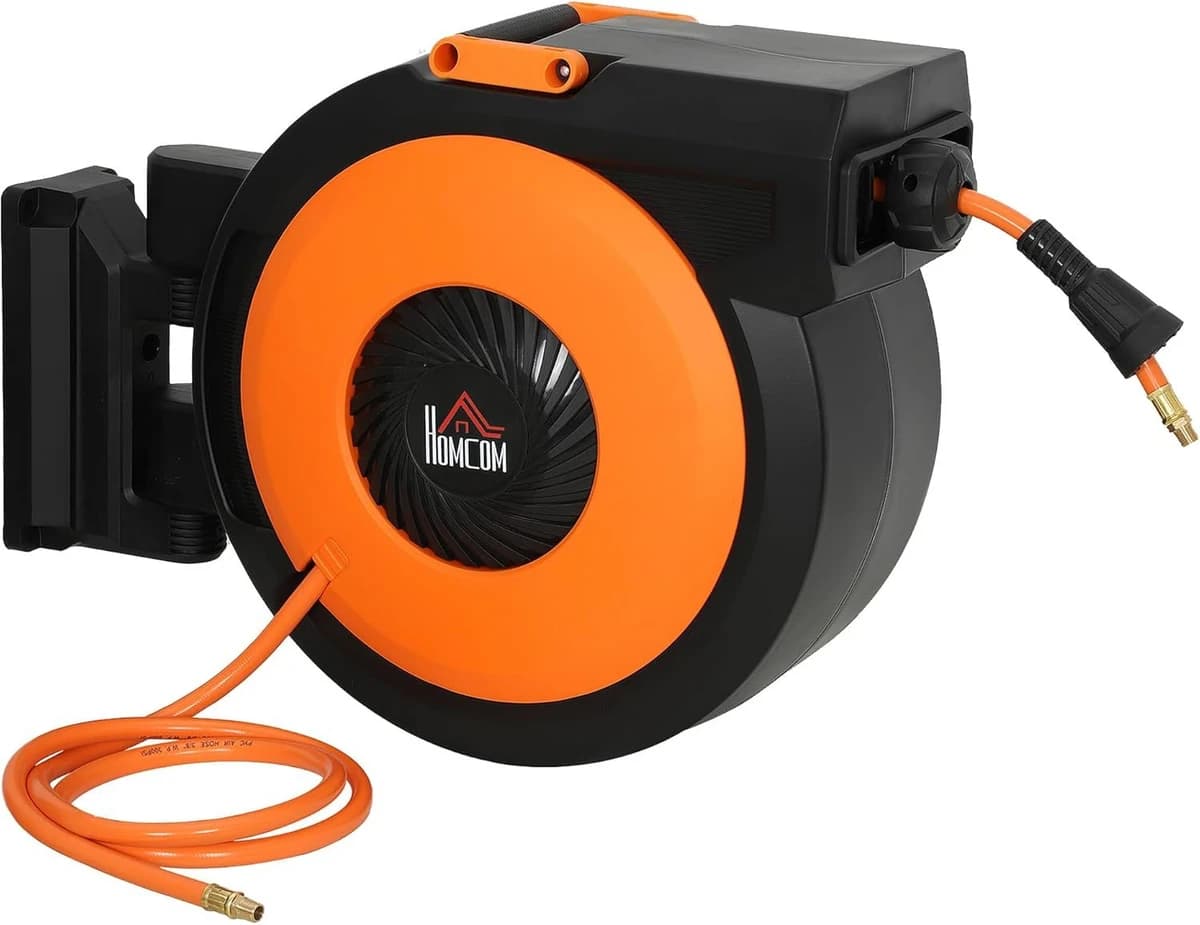 HOMCOM Retractable Air Hose Reel Wall Mounted 3/8" x 82' 6.6 ft Lead in 300PSI product image