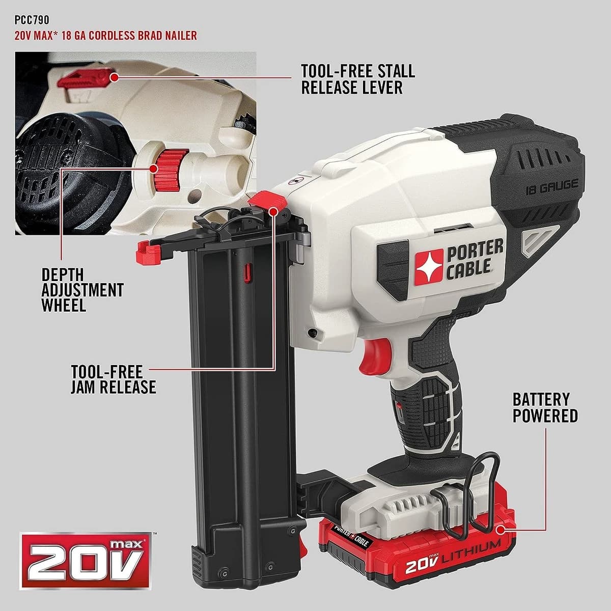 Porter Cable 20V MAX Cordless Brad Nailer Kit with 1 Battery 18GA product image