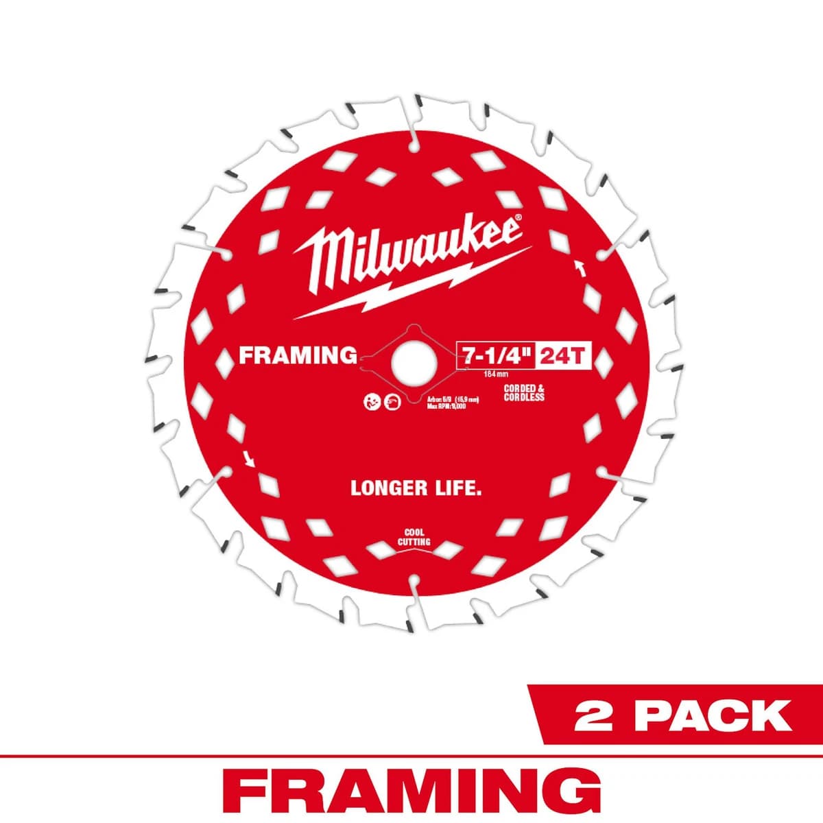 Milwaukee 7 1/4" 24T Framing Circular Saw Blade (2 PK) product image