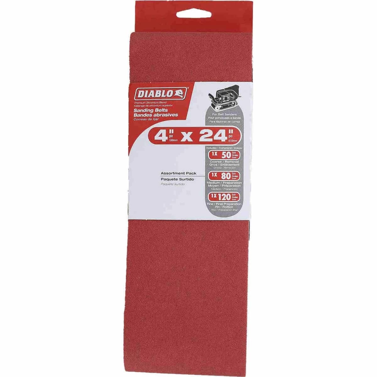 Diablo 4" X 24" 50/80/120 Grit General Purpose Sanding Belt (3-pack) product image