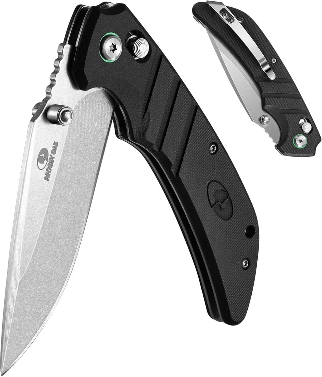 Mossy Oak Folding Pocket Knife 4" Stonewash Blade Tactical G10 Handle product image