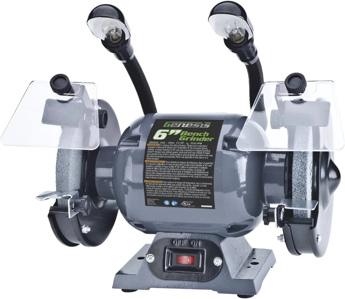Genesis 6" Bench Grinder with Dual Flexible Lights and Eye Shield product image