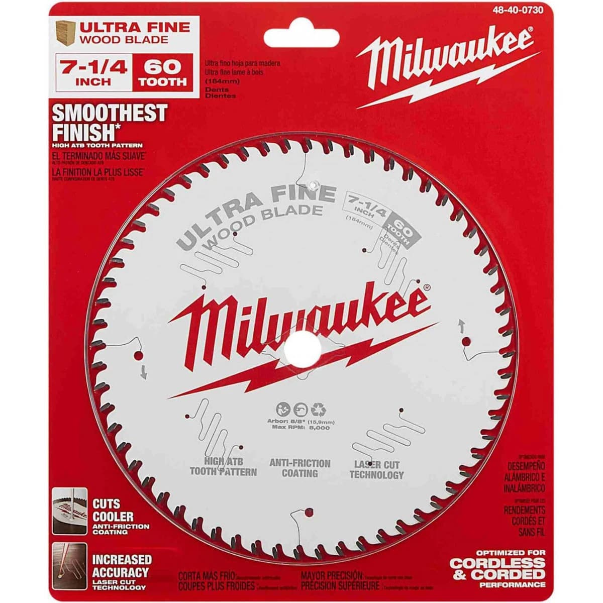 Milwaukee 7 1/4" 60T Ultra Fine Finish Circular Saw Blade product image