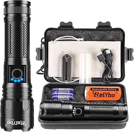 RELYBO Tactical Flashlight Rechargeable LED Super Bright 3000 Lumens XHP70.2 product image