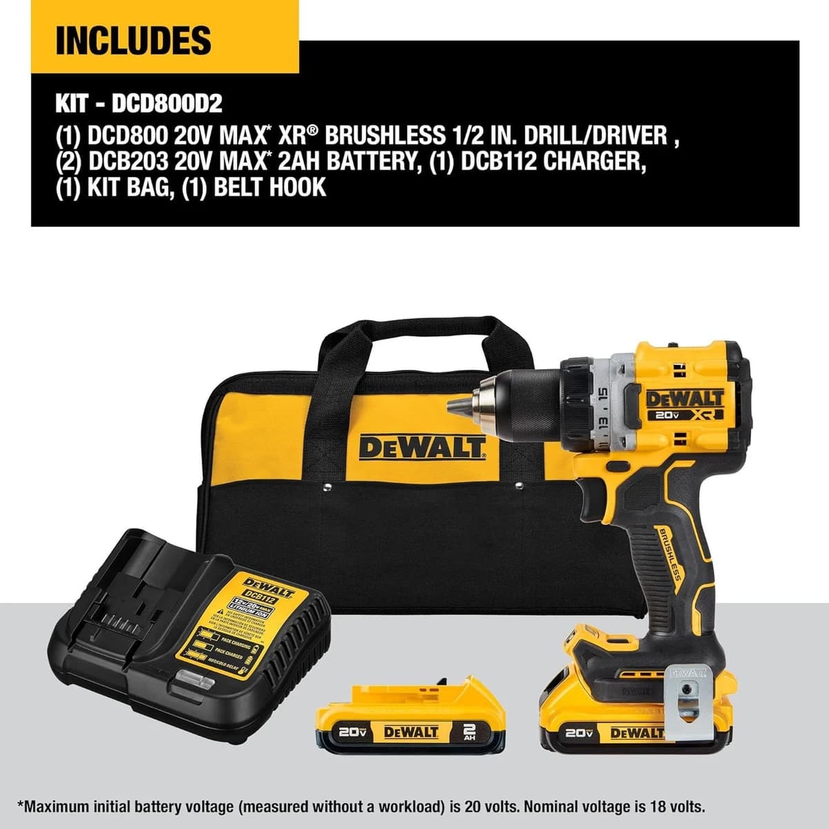 Dewalt 20V Max XR Drill/Driver Kit Brushless Compact w/2 Batteries & Charger product image