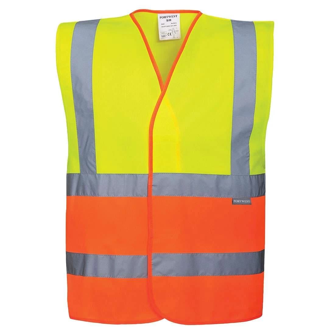 Traffic Vest w/Zipper, Pockets & Reflective Tape - Orange&Yellow - L product image