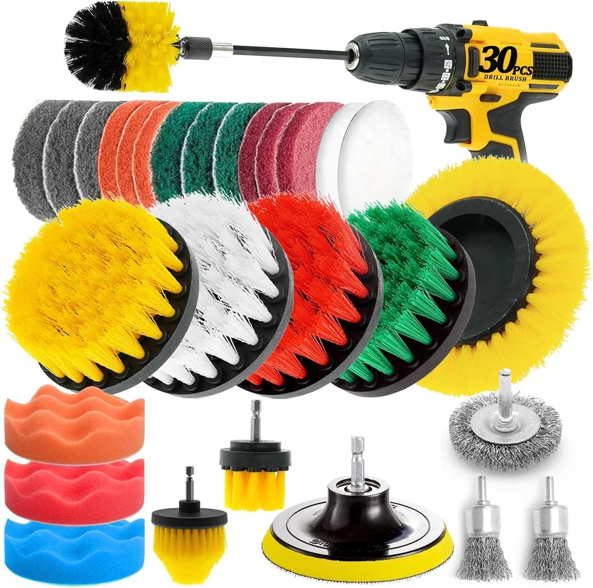 ETOUPA 30 Piece Drill Brush Attachments Set, Scrub Pads & Sponge & Wire Brush product image