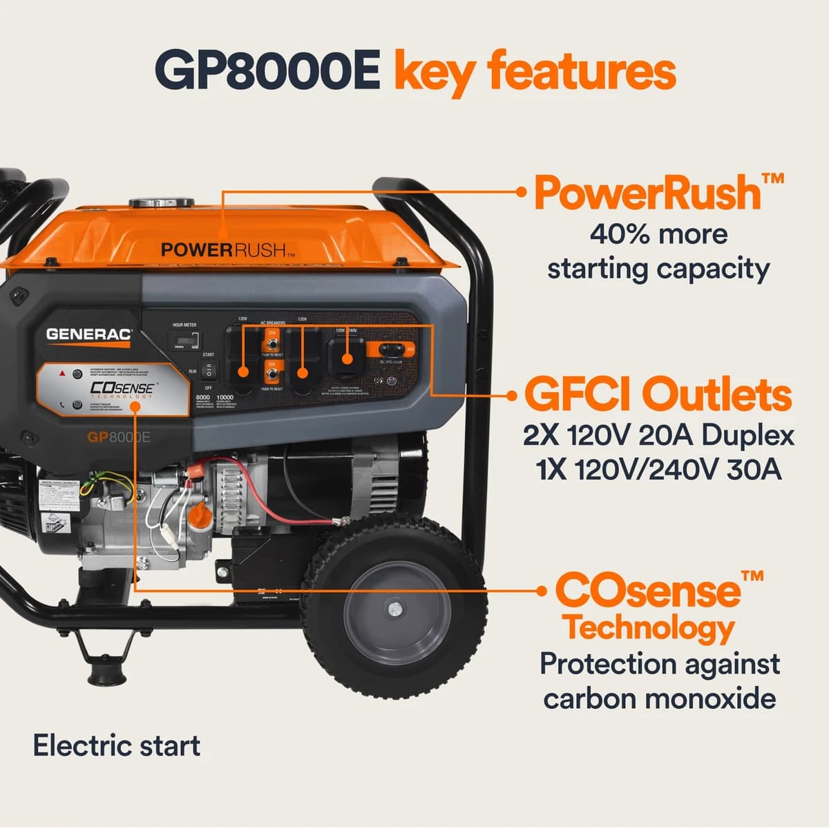 Generac GP Series 8000E Cosense Portable Generator product image