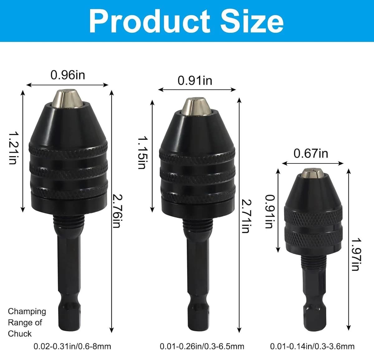 Zorfeter 3 Pcs 3 Sizes Keyless Drill Chuck Adapter, Quick Change product image