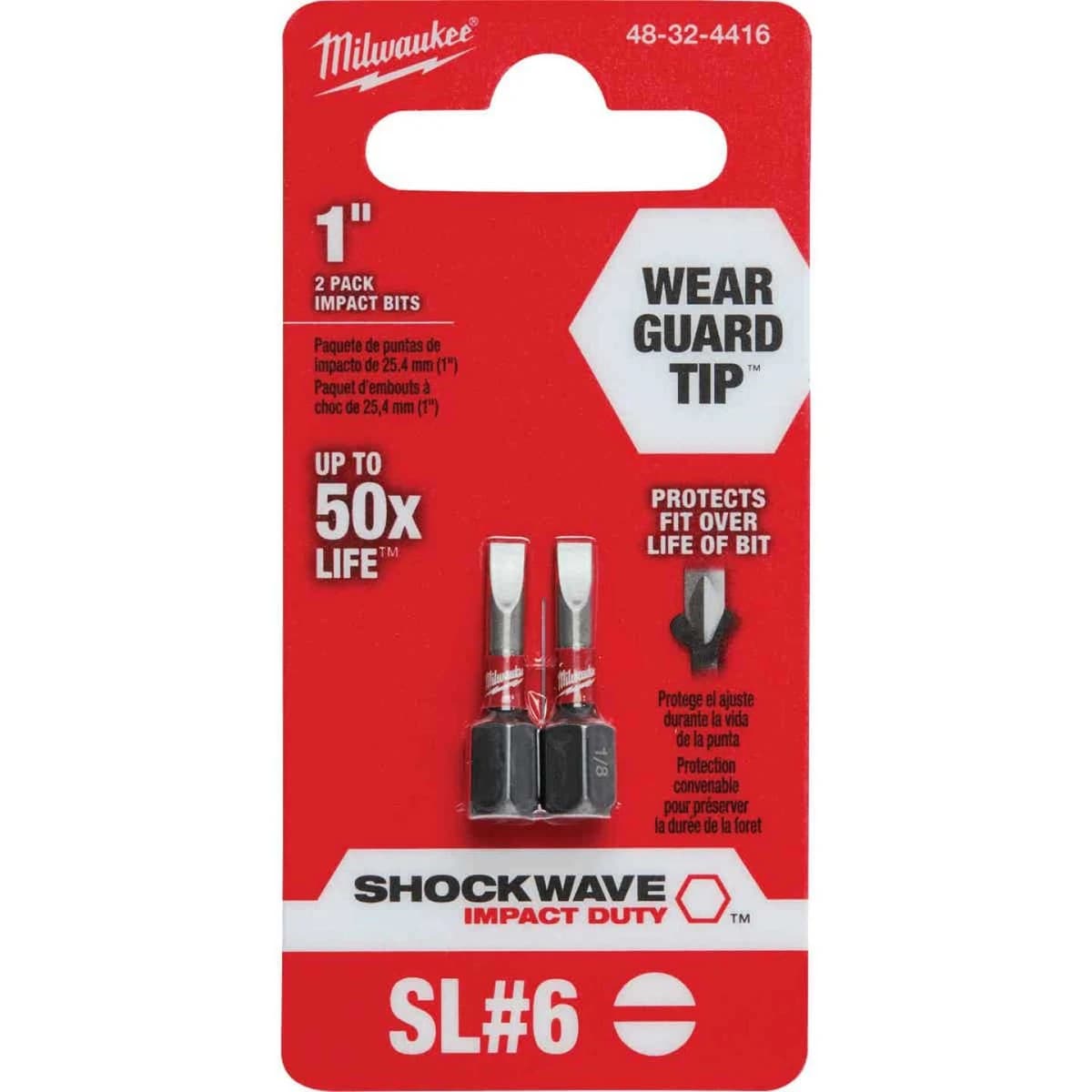 Milwaukee Shockwave #6 Flat/Slotted 1 In. Insert Impact Screwdriver Bit 2pk product image