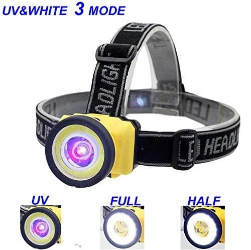 LED Headlamp 395nm UV Black Light COB White Color 2 in 1 Lightweight (3AAA) product image