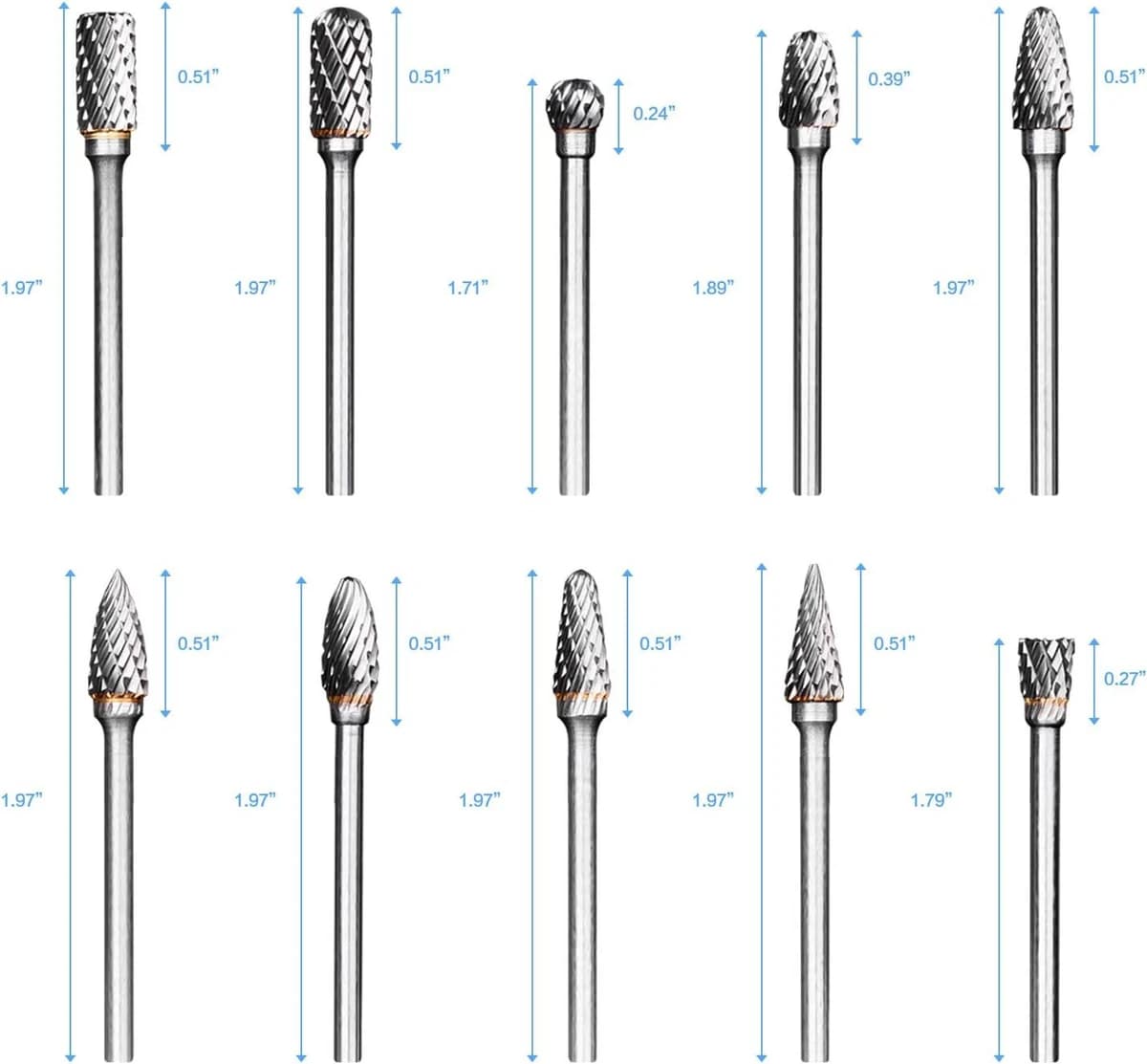 Rotary Burr Set, 10pcs Tungsten Carbide Rotary Burrs Set Double Cut Points Files product image