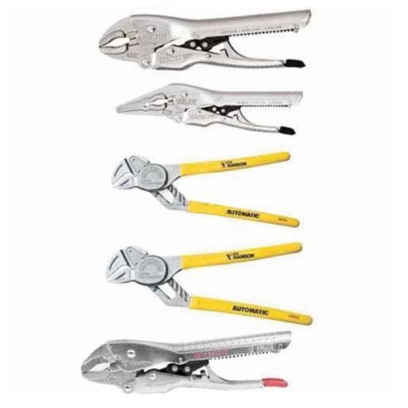 Hanson 5pc Pliers Set (6"&10" Curve Jaw, 7" Needle Nose, 6.5"&9.5" Slip Joint) product image