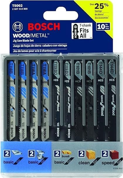 Bosch 10pc T-Shank Multi-Purpose Jigsaw Blade Set product image