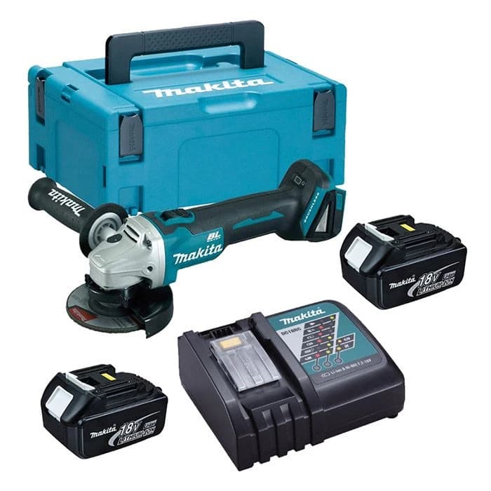 Makita 4 1/2" 18V Grinder 2x5.0Ah Battery & Charger w/Impact Driver & Bit Set product image