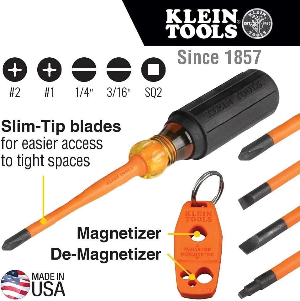 Klein Insulated Screwdriver Set 1000V Slim-Tip Driver 6pc w/Magnetizer product image