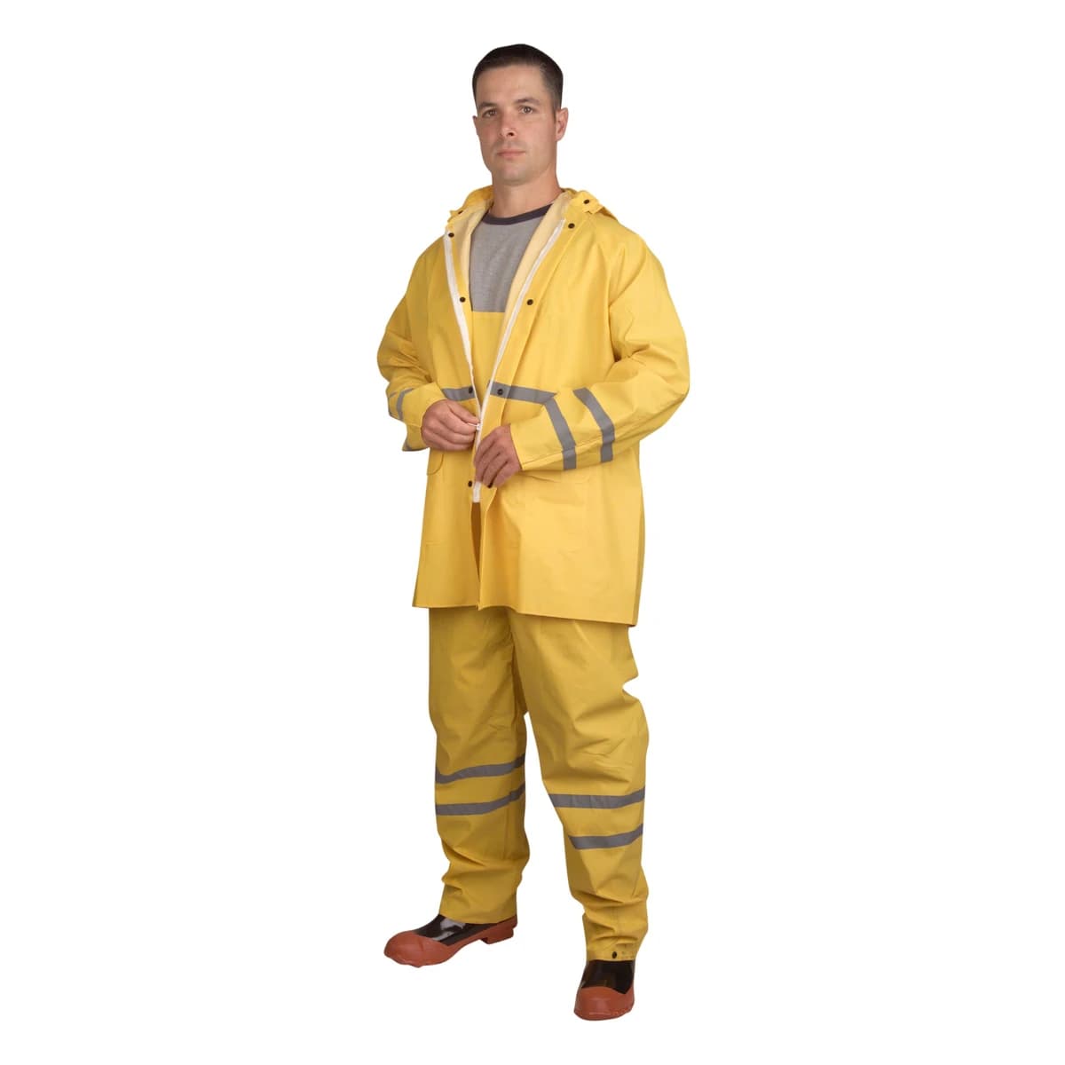 Yellow Rain suit with two bar reflective tape on arms & legs-2XL product image