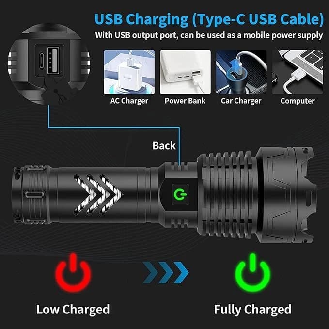 Flashlight Rechargeable 120,000 Lumens LED 5 Modes IP67 10hrs runtime product image