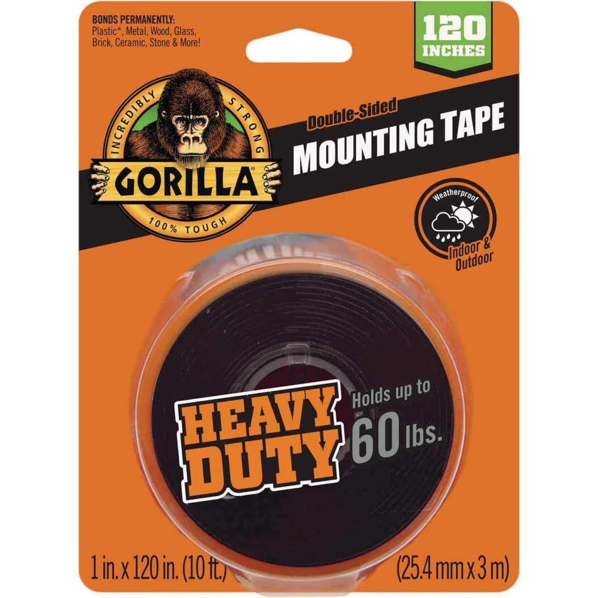 Gorilla 1" x 120" Black Heavy Duty Double Sided Mounting Tape (60Lb Cap) product image