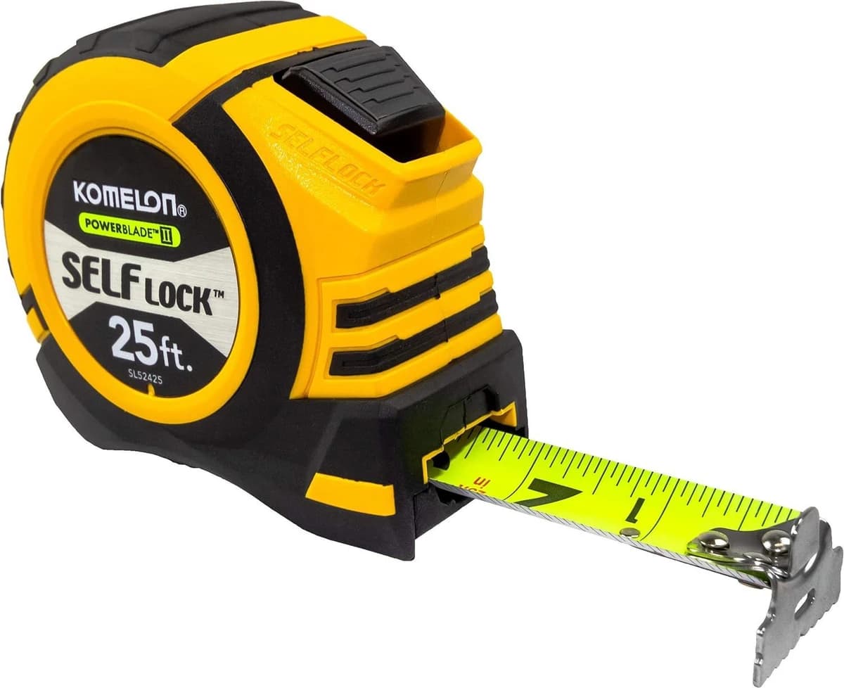Komelon 25' x 1.06" Self-Lock Powerblade II Tape Measure, Yellow/Black product image