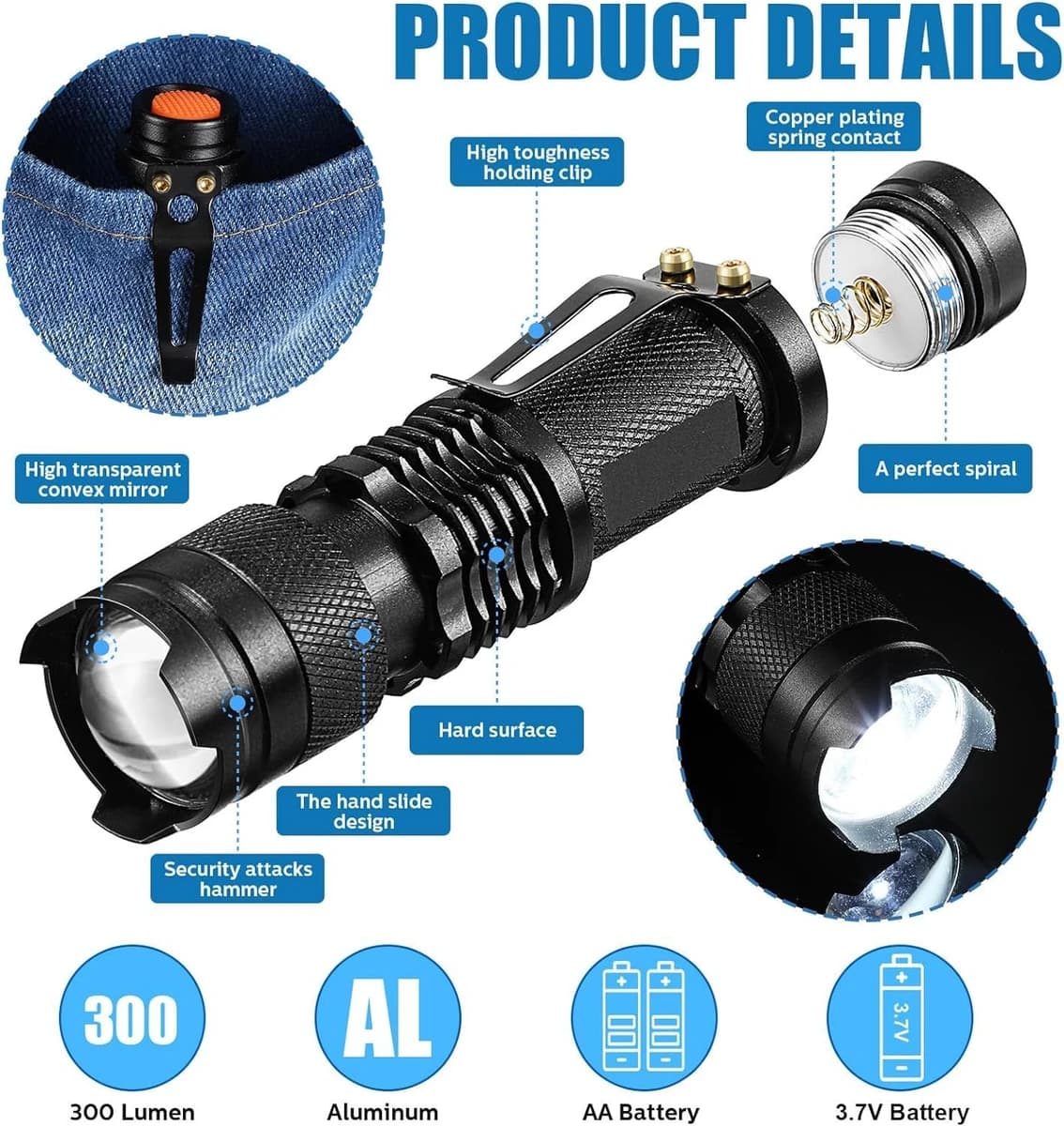 LED Flashlight Torch Mini 3 Mode Tactical Small Water Resistant Pocket product image