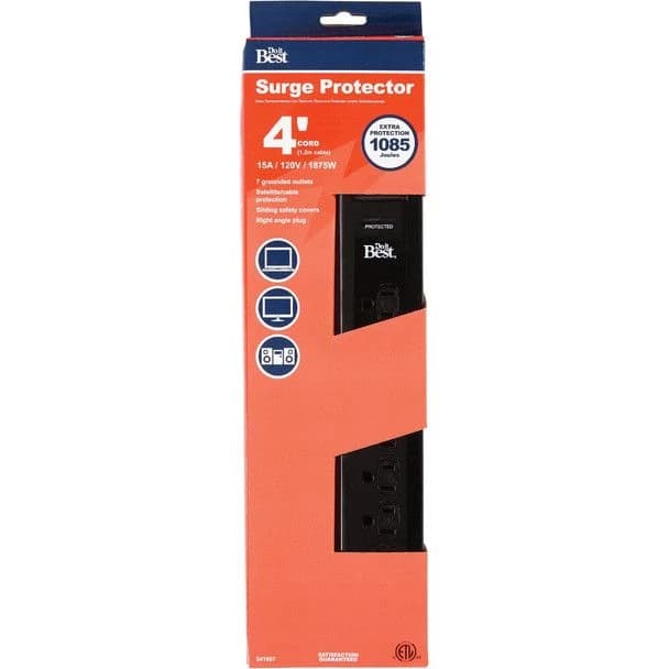 Do it Best 7-Outlet 1085J Black Multimedia with Coax Cable Surge Protector Strip product image